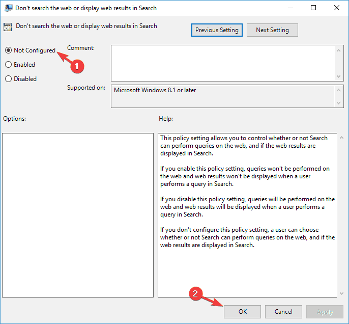 Windows Search wygrał't let me open