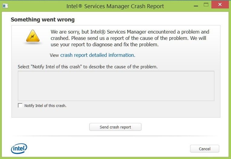raport awarii menedżera usług Intel Windows 8