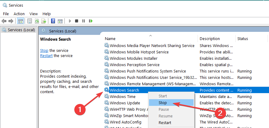 zatrzymaj usługę wyszukiwania systemu Windows Windows 10