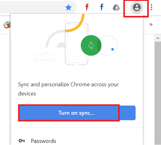 Google Chrome - Profil - Włącz synchronizację