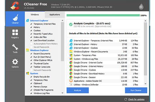 CCleaner - aplikacje cookie