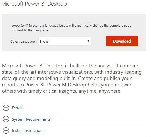 Strona pobierania Power BI Desktop Power BI wygrał't refresh