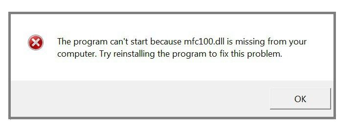 Błąd mfc100.dll naprawić Windows 10