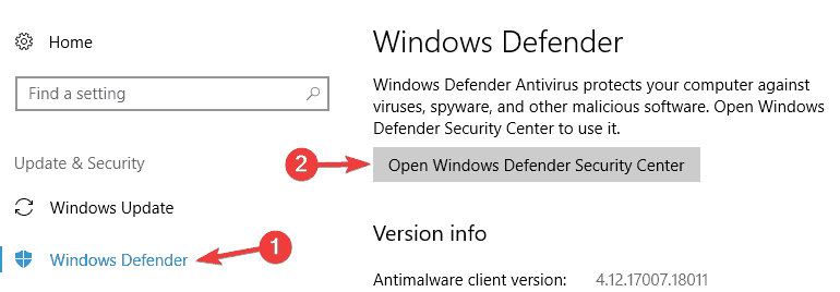 Połączenie aktualizacji Windows Defender nie powiodło się