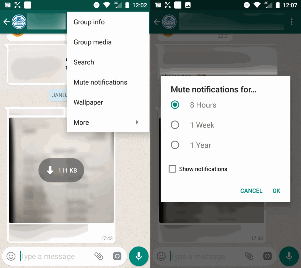 WhatsApp wycisza powiadomienia czatu grupowego