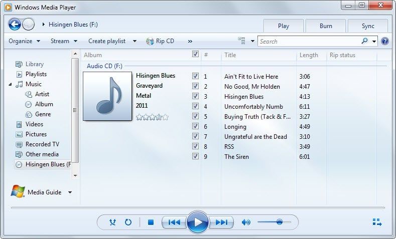 Windows Media Player zgrywa cd