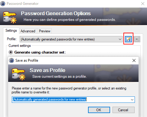 keepass zapisz profil