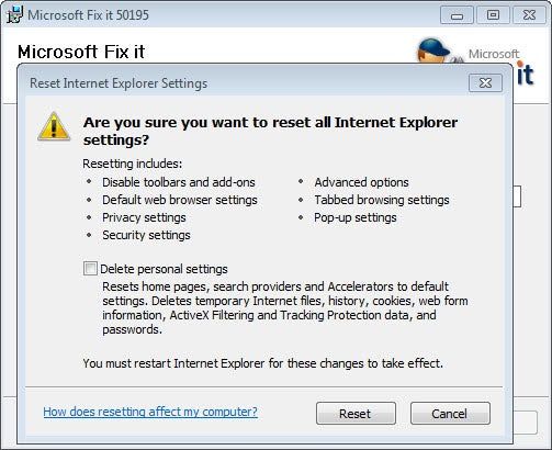 zresetuj Internet Explorera