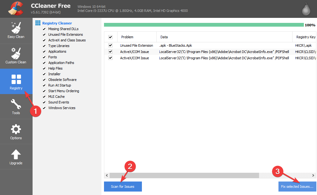 Narzędzie do czyszczenia rejestru Ccleaner - błąd pochodzenia, który nie zadziałał't go as planned