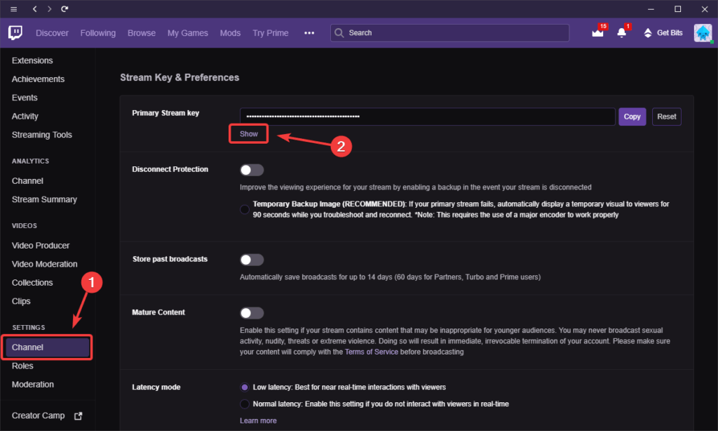 pokaż klucz może't fetch channel information twitch