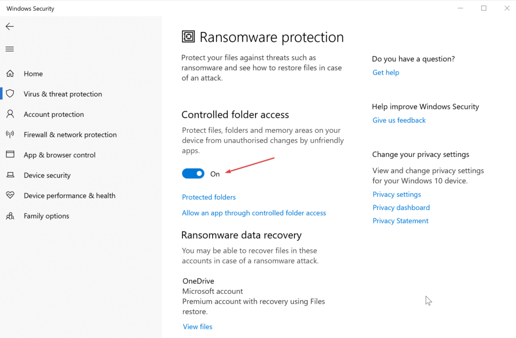 kontrolowany dostęp do folderów usuń ransomware Gandgrab