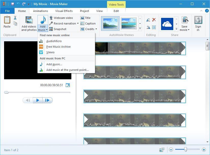 panel muzyczny Windows Movie Maker, jak zainstalować program Windows Movie Maker