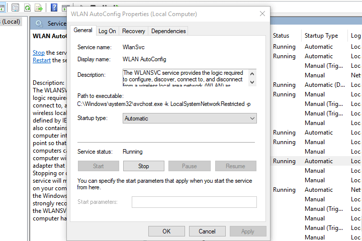 Właściwości usługi WLAN AutoConfig Błąd WLAN AutoConfig 1068