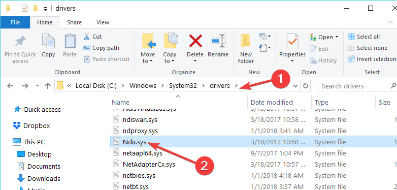 Windows folder folderów Ndu.sys 10