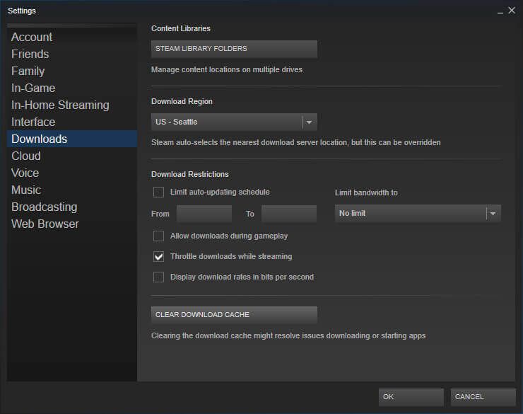 pobierz pamięć podręczną Steam Steam nie odpowiada