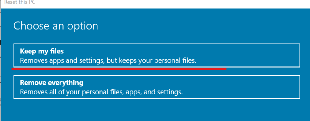 Zresetuj ten komputer - wybierz opcję - zachowaj moje pliki