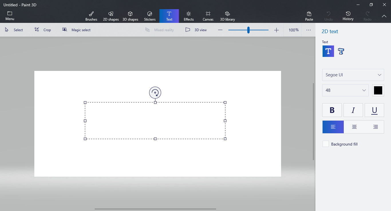 pole tekstowe w Paint3D - jak dodać tekst paint3d; jak edytować tekst malować 3d