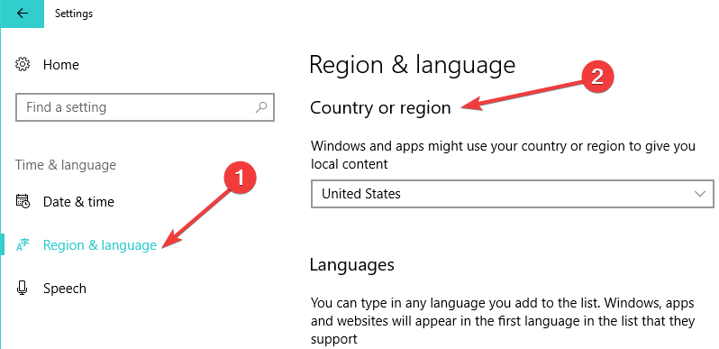 użyj regionu nieobsługiwanego Cortana