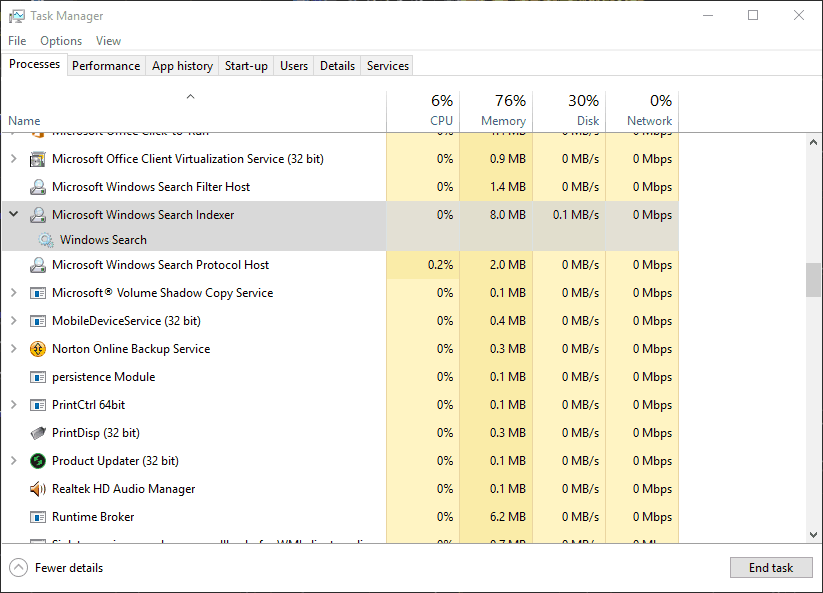 naprawić wysoki procesor Windows Search Indexer