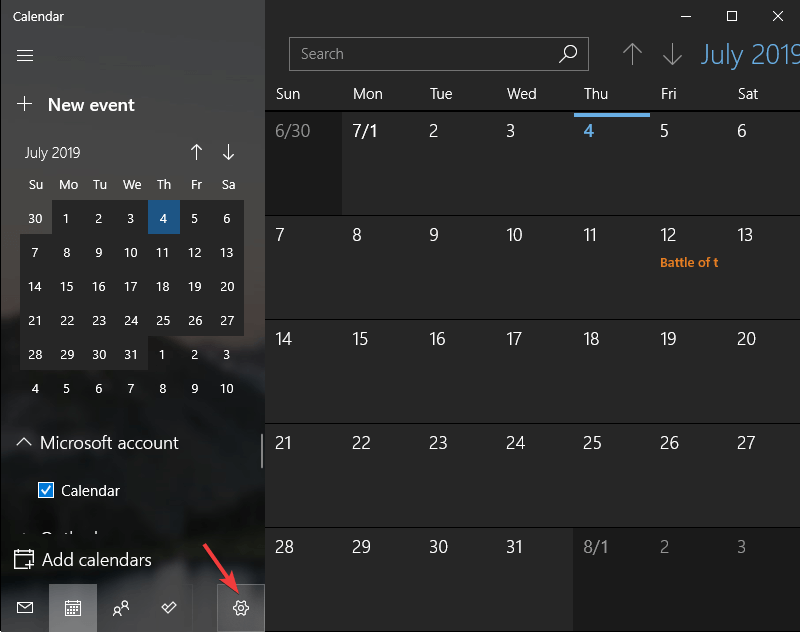 Ustawienia aplikacji kalendarza - kalendarz Windows 10 nie wyświetla wydarzeń