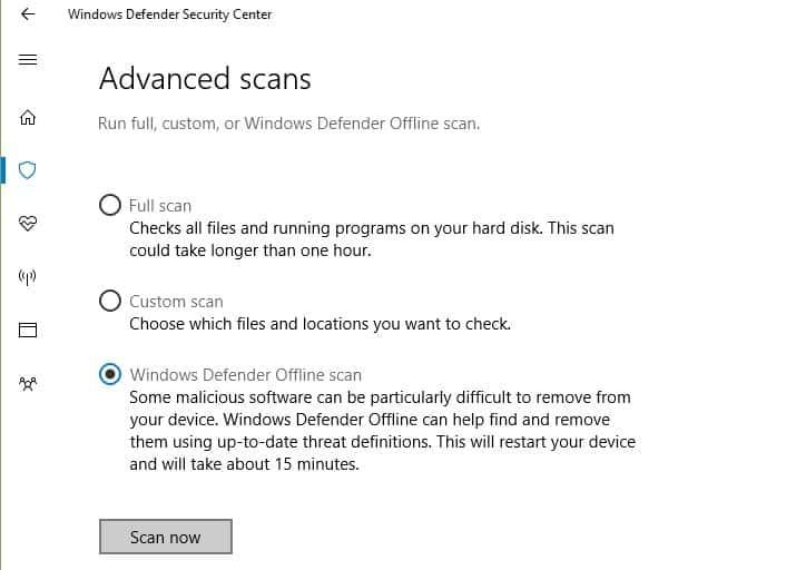 skanowanie w trybie offline Windows Defender