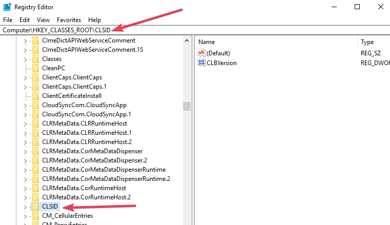 CLISD regedit Windows 10