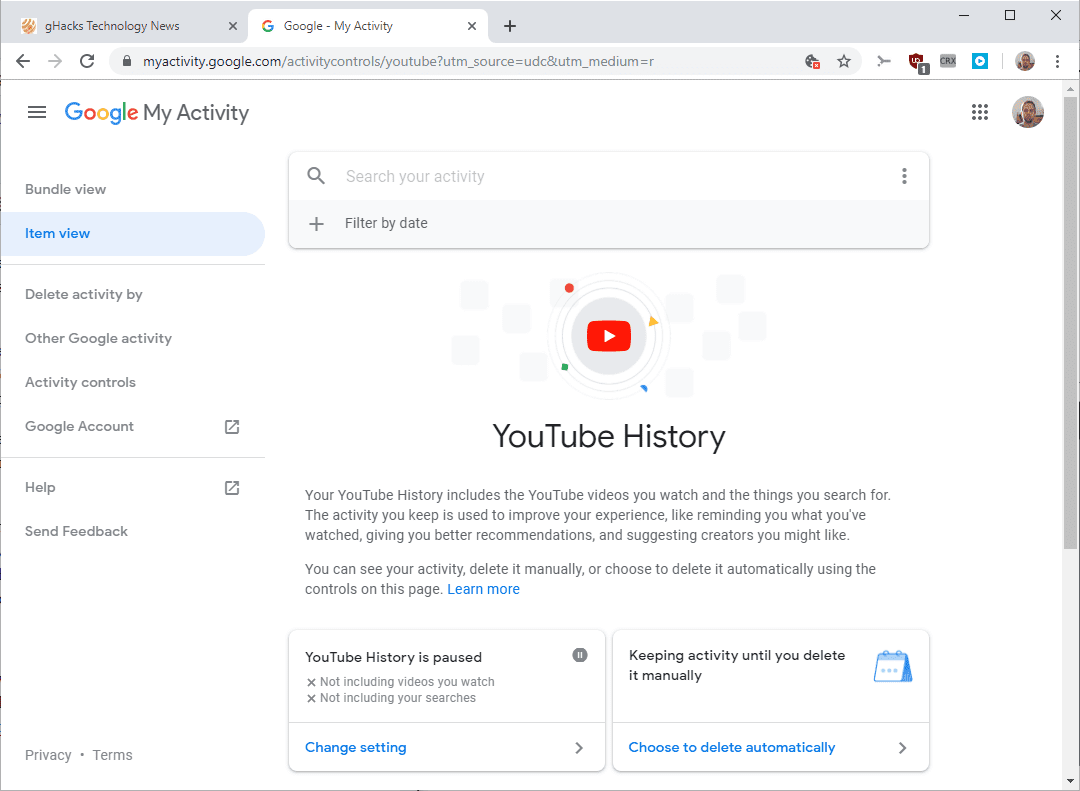 historia YouTube usuwa się automatycznie