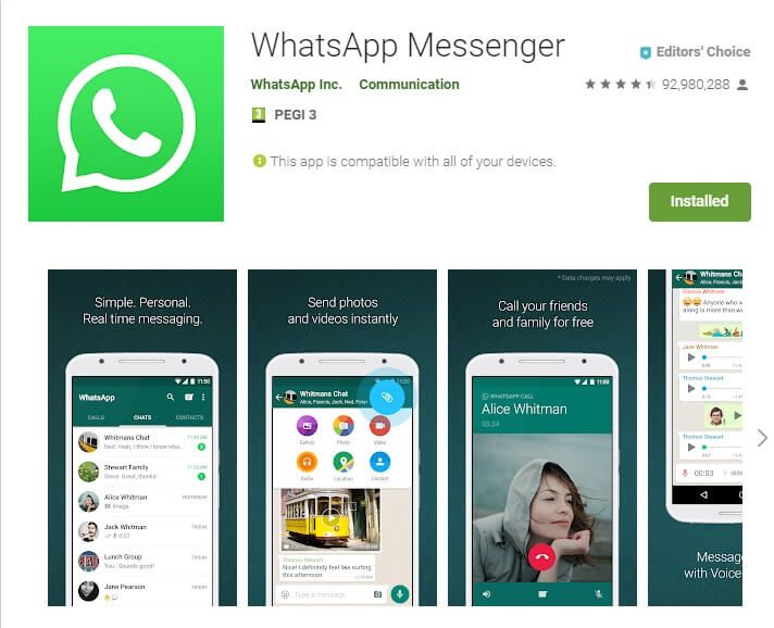 Zrzut ekranu WhatsApp PlayStore - Ta wersja WhatsApp wygasła