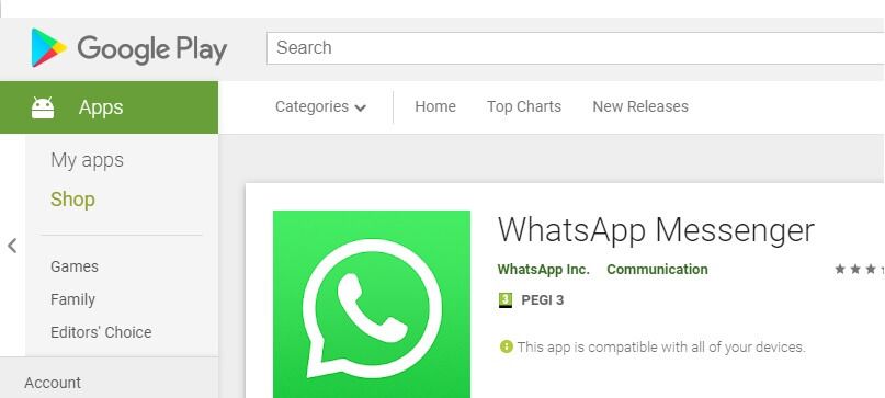 Zrzut ekranu WhatsApp Instalacja PlayStore - Ta wersja WhatsApp wygasła