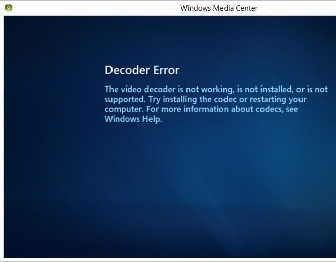 Windows Media Center błąd odtwarzania DVD