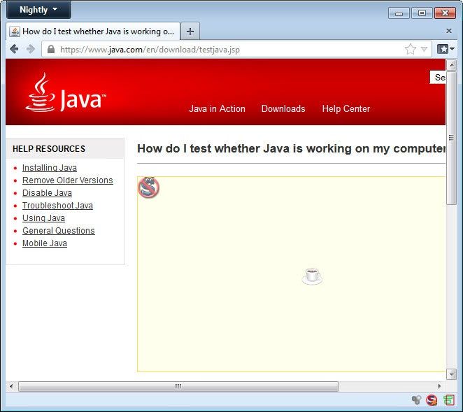 zrzut ekranu java blokujący noscript