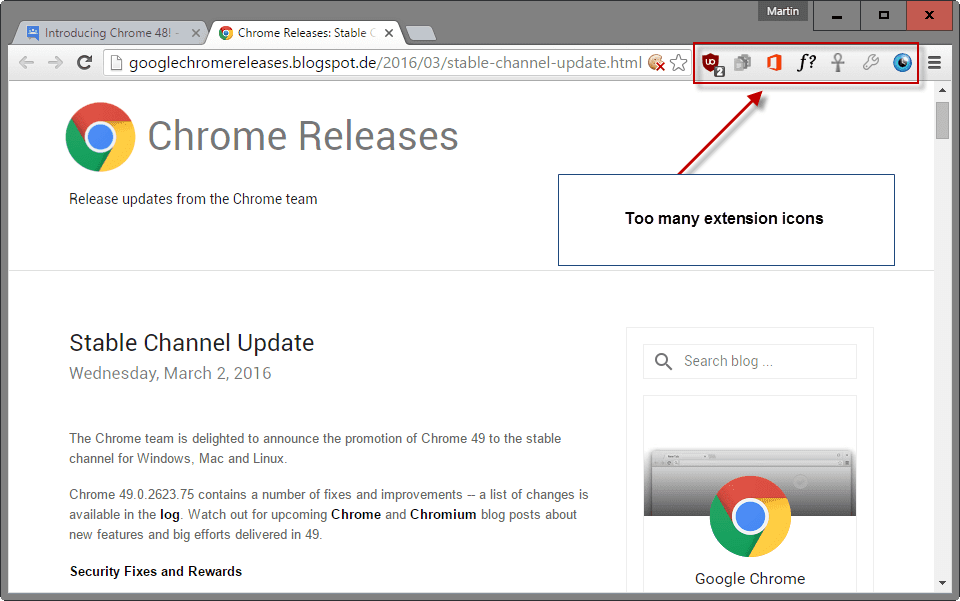 chrome ukryj ikony rozszerzeń