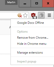 ukryj się w menu chrome