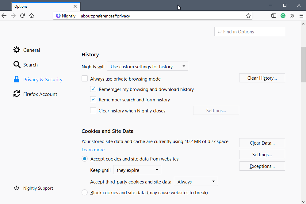 firefox 60 zarządzanie plikami cookie