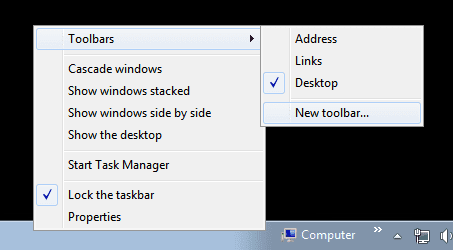 nowy pasek narzędzi systemu Windows