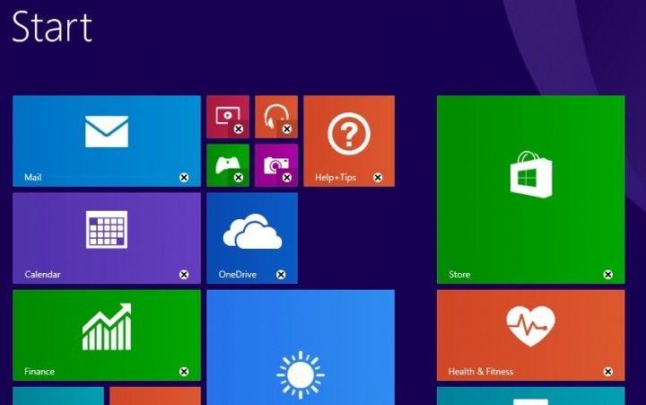 Nowoczesne aplikacje Windows 8.1 pokazują X w prawym rogu