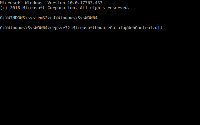 regsvr32 MicrosoftUpdateCatalogWebControl.dll cmd