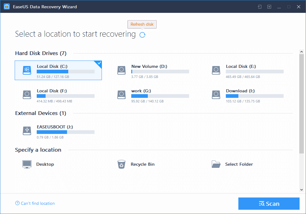 Okno EaseUS Data Recovery Wizard Windows 10 usunęło wszystkie moje pliki