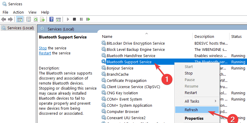 Odśwież usługę Bluetooth Windows PC