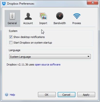 wyłącz autostart Dropbox