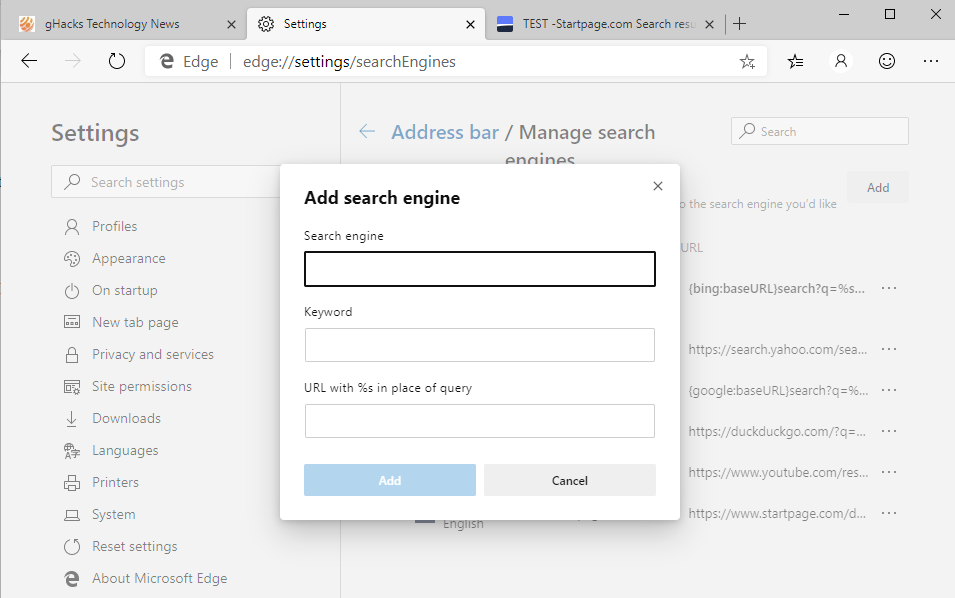 dodaj wyszukiwarkę Microsoft Edge