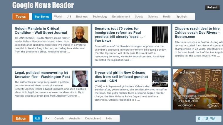 Google News Reader Windows 8