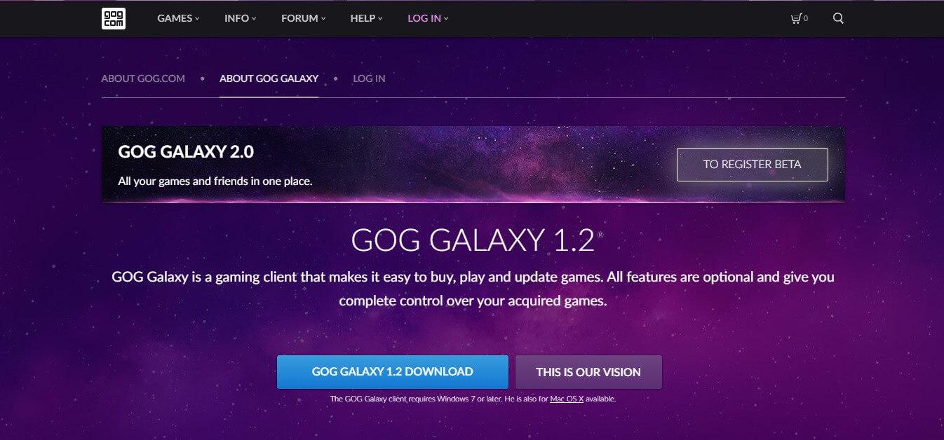 Zrzut ekranu strony Gog - Jak instalować gry za pomocą GOG Galaxy