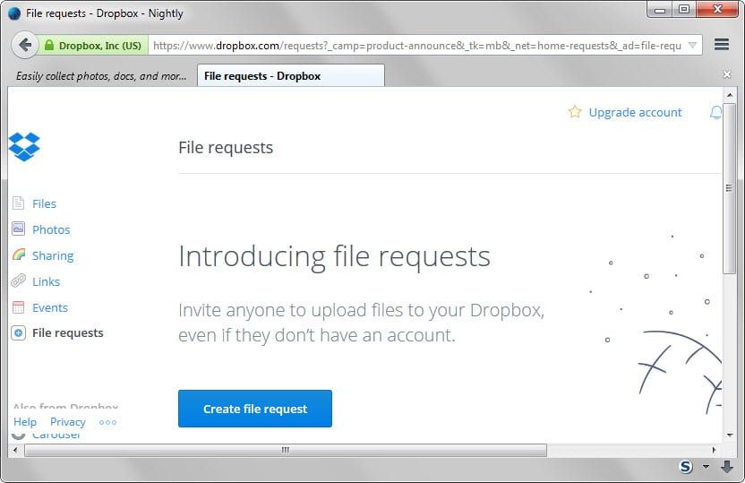 żądania pliku dropbox