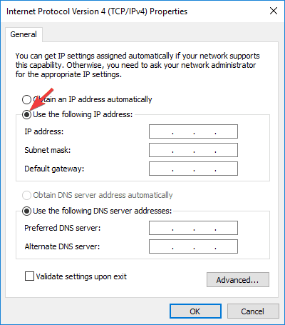 użyj następującego adresu IP't contact DHCP server