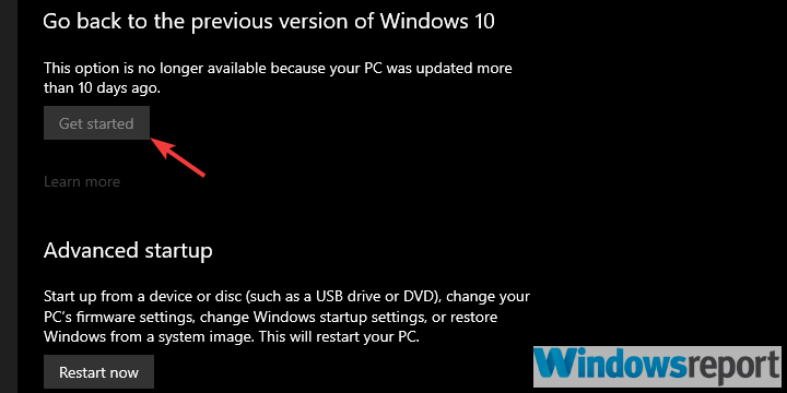 wróć do poprzedniej wersji systemu Windows 10