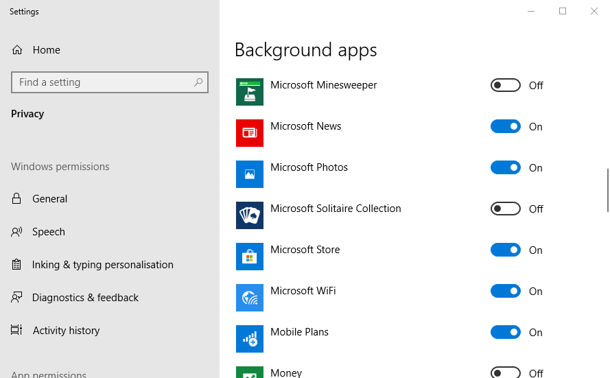 Ustawienia aplikacji w tle zużycie pamięci przez microsoft.photos.exe