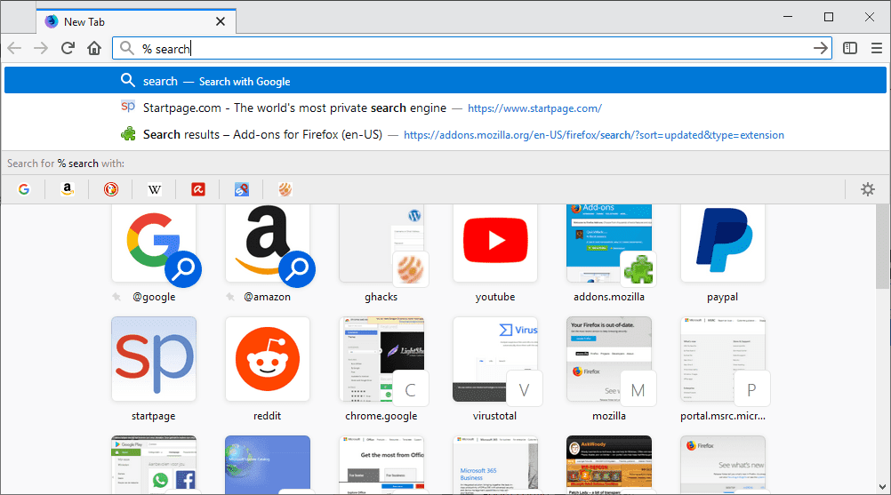 wyszukiwanie w zakładce Firefox