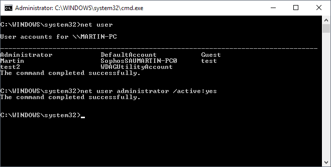 aktywuj konto administratora systemu Windows