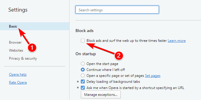 Opera ciągle się zamraża wyłącza wbudowany adblocker